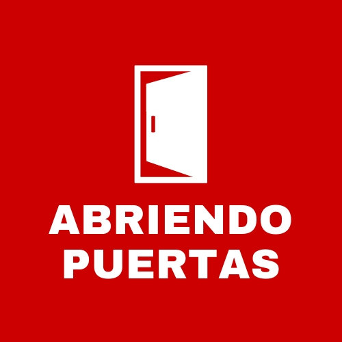 Red clickable square with the words ABRIENDO PUERTAS on it