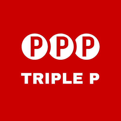 Red square with 3 p's inside on circles with Triple P text