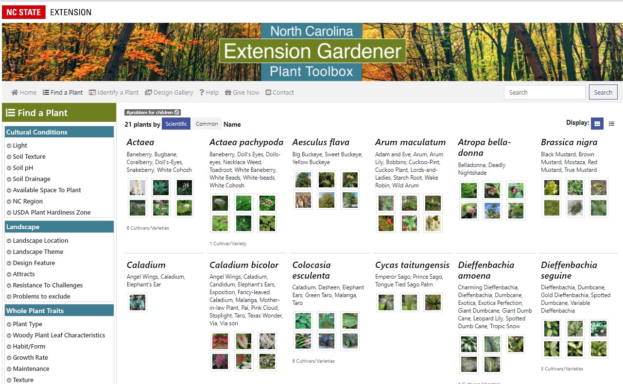 Screen Shot of NC Extension Plant Toolbox