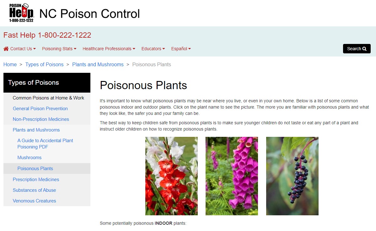 Home Page for Poison Control- Plants Page