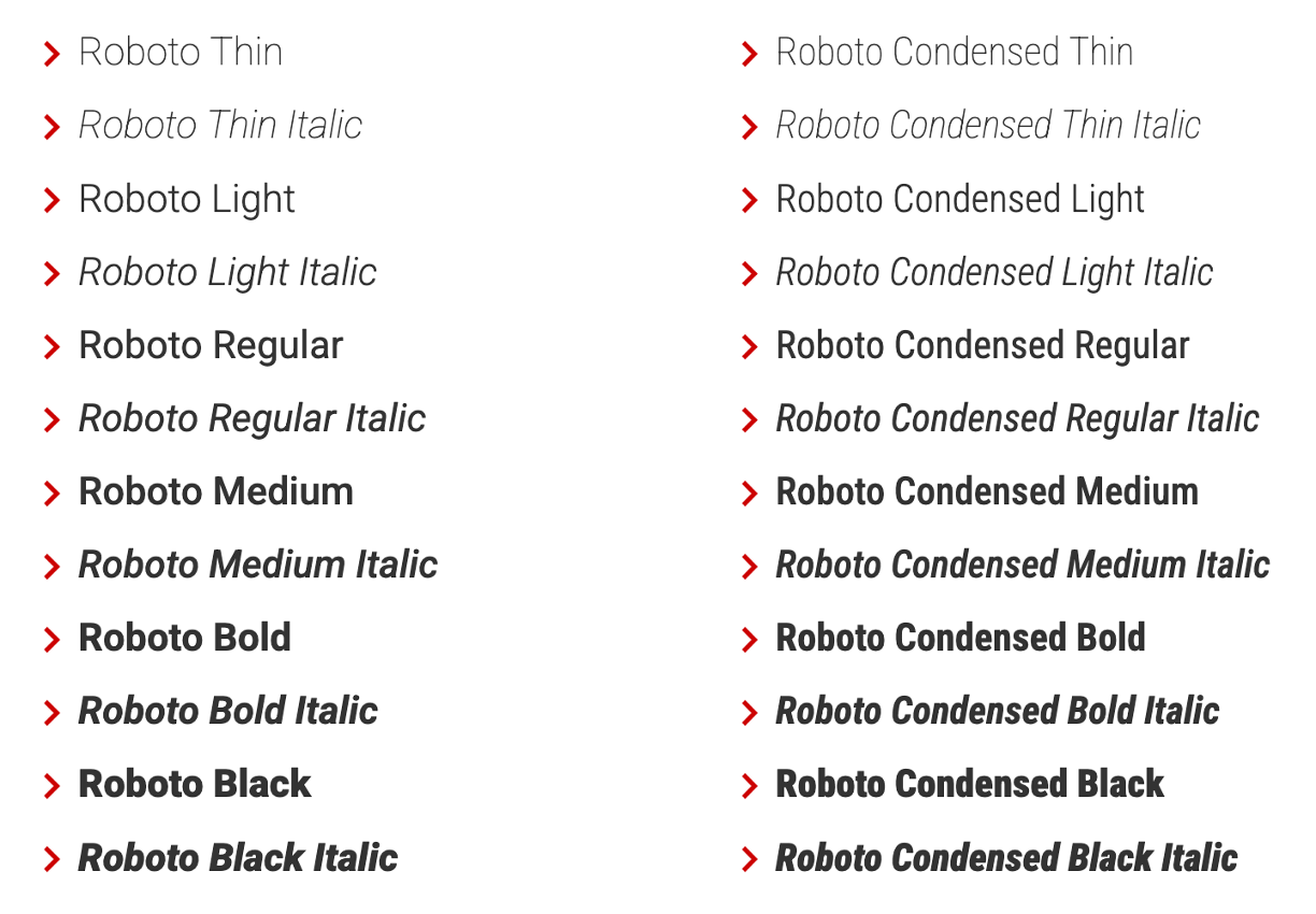 Roboto-Roboto Condensed font samples