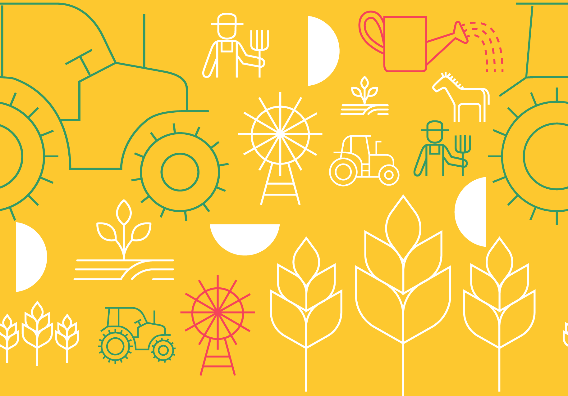 GROW pattern featuring 4-H agriculture icons arranged with geometric shapes.