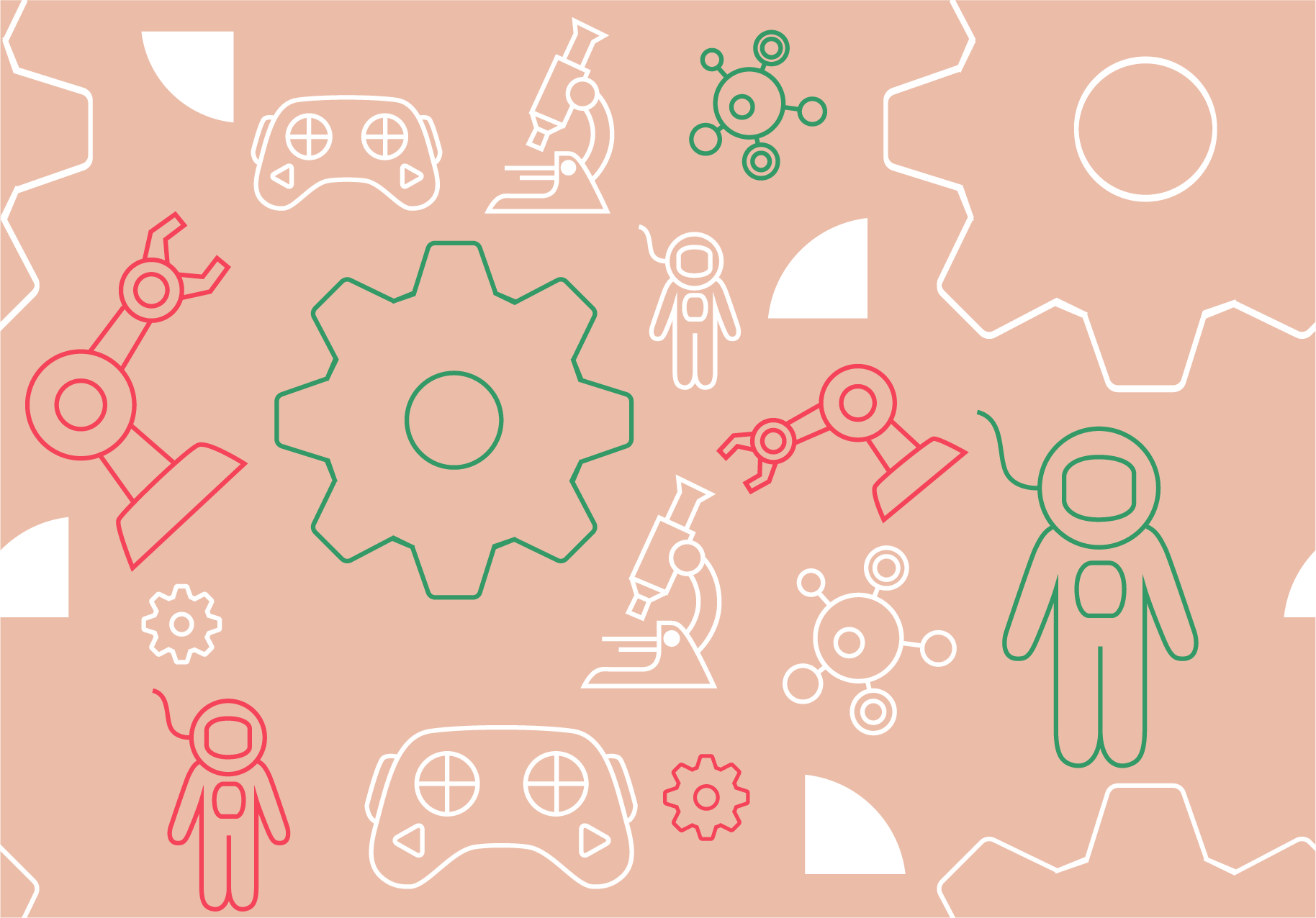 MAKE pattern featuring 4-H STEM icons arranged with geometric shapes.