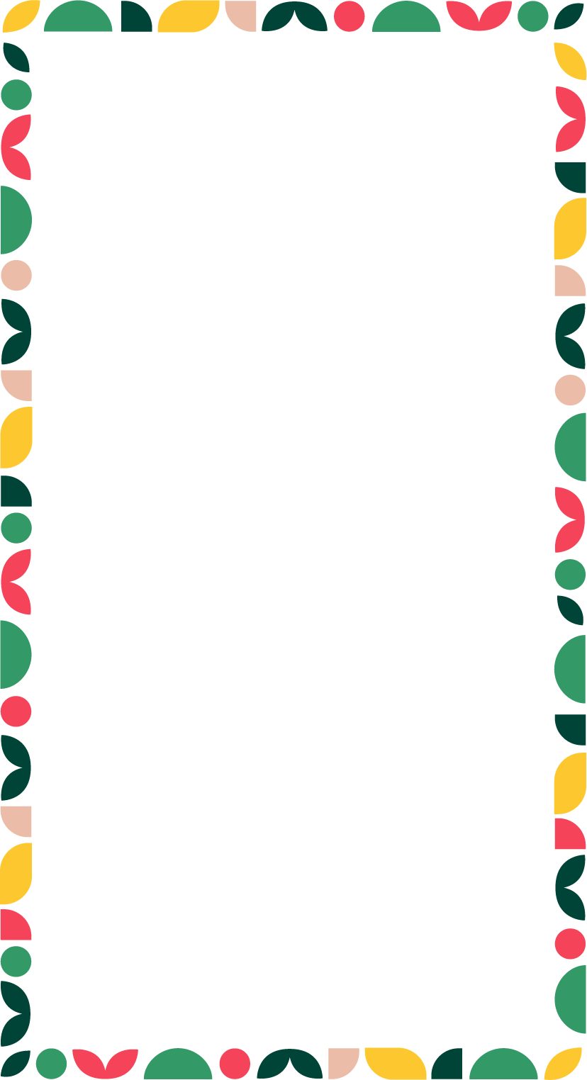 Rectangular vertical border made of colorful geometric 4-H pattern shapes arranged along all four edges.