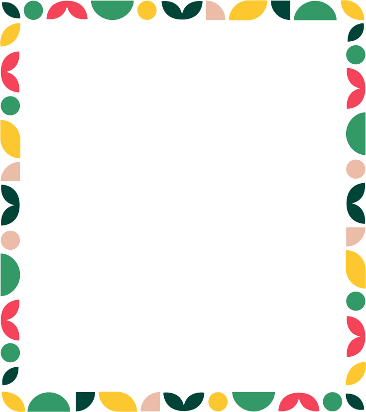 Square border made of colorful geometric 4-H pattern shapes arranged around all four sides.